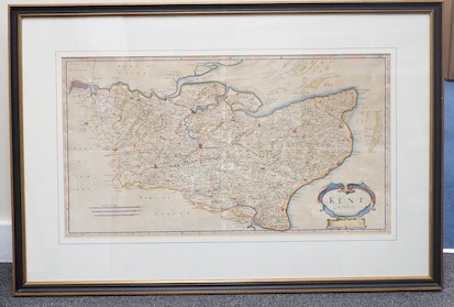 Thomas Moule (1784-1851), hand coloured engraving, Map of Sussex, as published c.1836-48) in Barclay's English Dictionary, 20.2 x 20.6cm, framed and glazed; Robert Morden (1650-1703), hand coloured engraving, Map of Kent